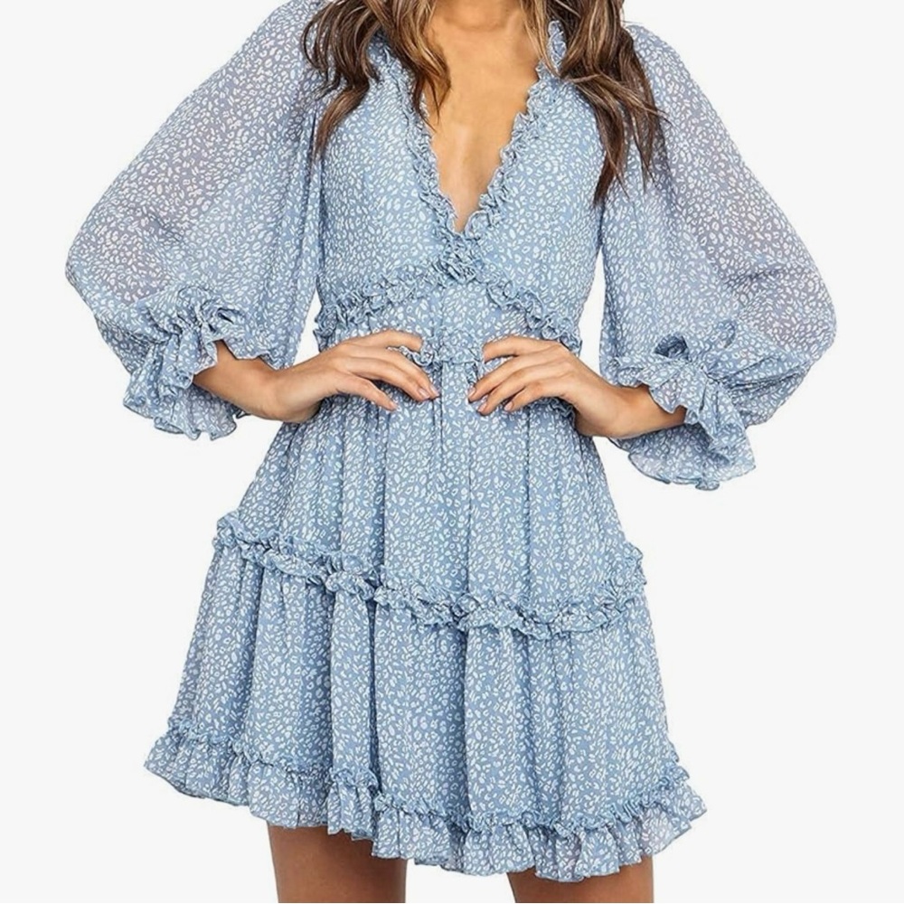 Blue and White Ruffle Dress Tinx
